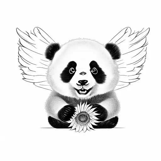 Angel Wings Cartoon Cute Panda Sunflower
