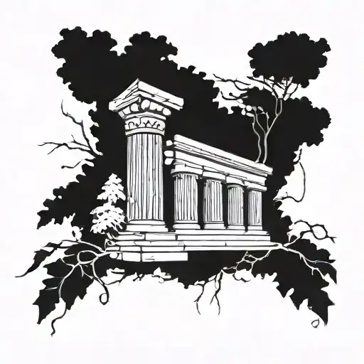 An Ancient Greek Pillar Intertwined With Tree Branches Symbolizing Strength And Growth