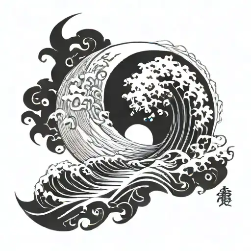 A Moon With A Wave And The Name Niral In Japanese