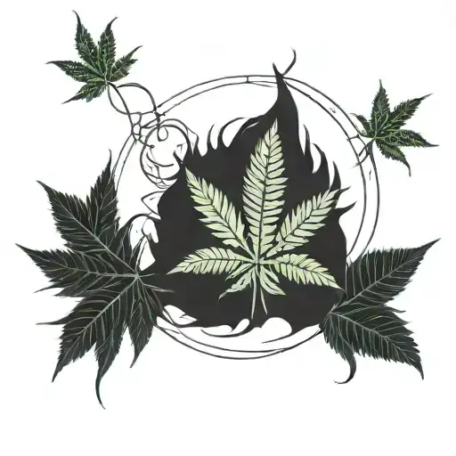 Self-awareness Symbol Intertwined With Cannabis Leaves And Aries Symbol
