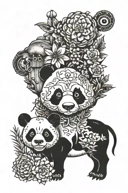 Combination Of Panda And Cow And Swallow And Cactus