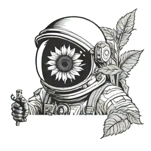 Astronaut Portrait Holding A Sunflower