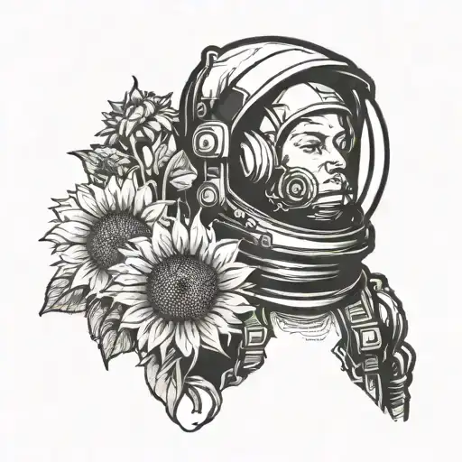Astronaut Portrait Holding A Sunflower