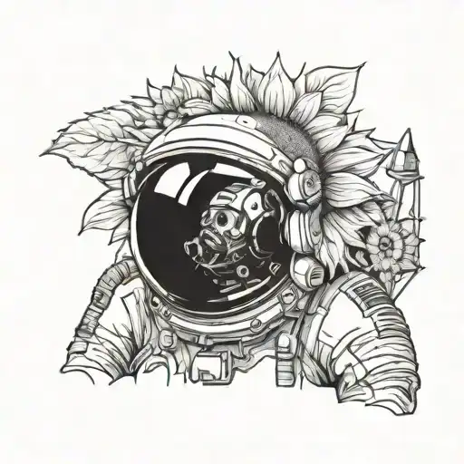 Astronaut Portrait Looking To A Sunflower