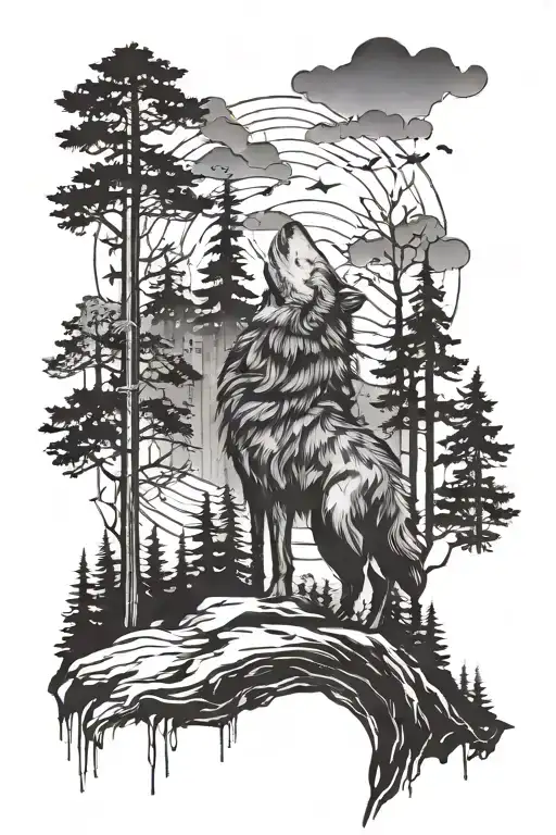 Sad Howling Wolf In Forest