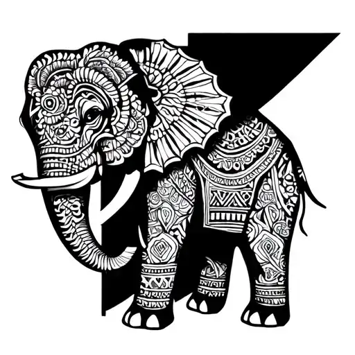 Geometric Elephant Design Incorporating Thai Symbols And Patterns