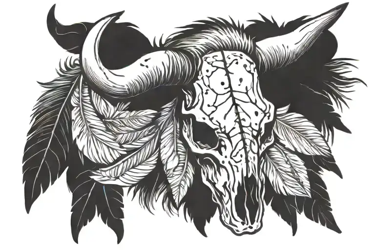 Cow Skull And Feathers