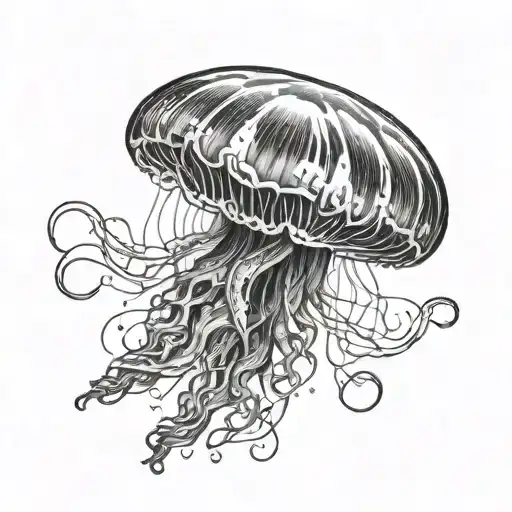 A Jellyfish Gracefully Swimming In The Ocean Depths