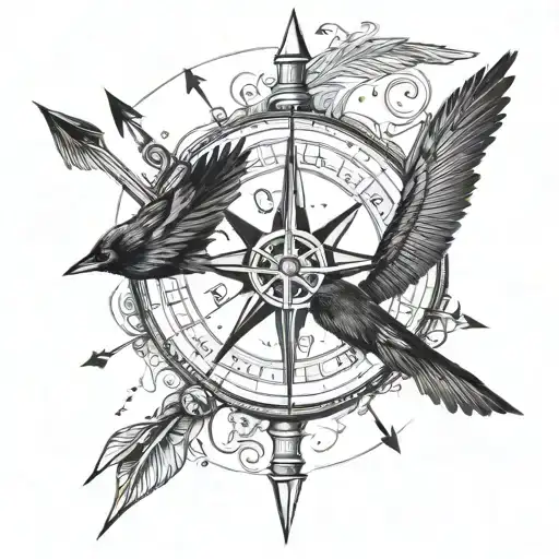 An Arrow With A Compass In The Middle Of The Arrow And A Crow