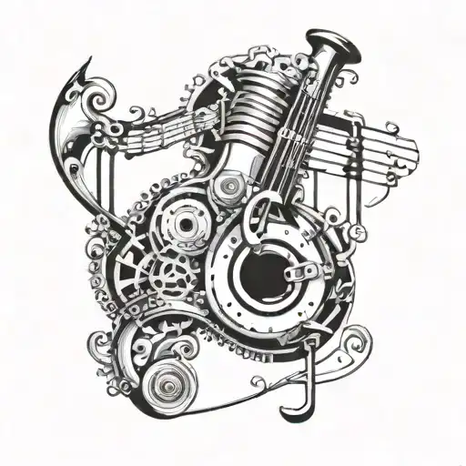 A Magical Music Note Intertwined With A Mechanical Engine