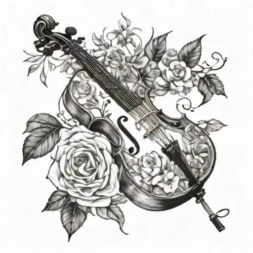 A Cello Surrounded By Lush Nature Elements Like Flowers And Vines