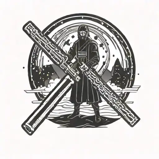 A Minimalist Silhouette Of A Lightsaber With A Starry Background