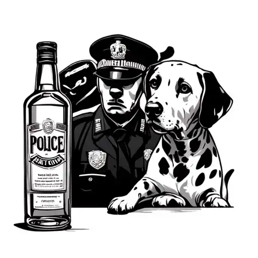 Police With Bottle Of Gin And A Dalmation