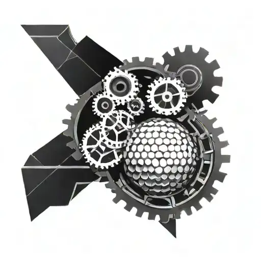 A Geometric Golf Ball Design Intertwined With Mechanical Engineering Gears And Tools