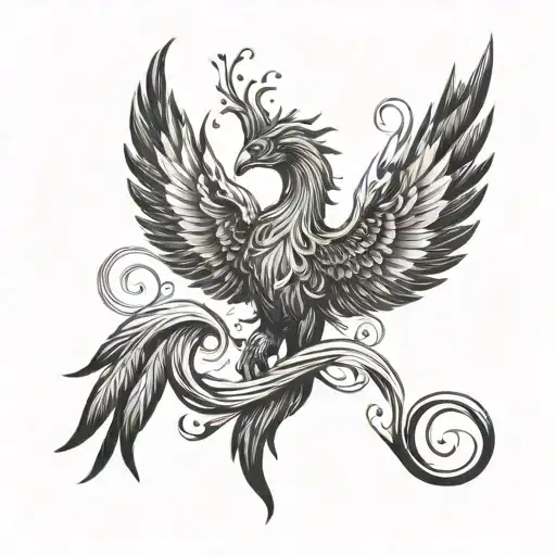 A Phoenix Rising From The Ashes With A Caduceus Intertwined In Its Wings