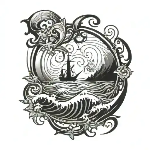 Back Tattoo Triskellen Swirls Outline With An Ocean Storm Background