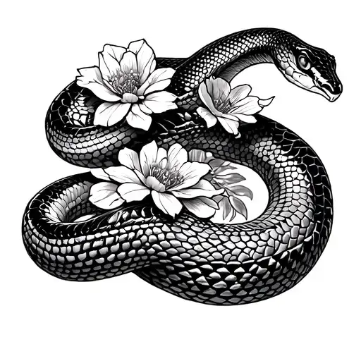 Snake With Florals In A Cybercygilism Style