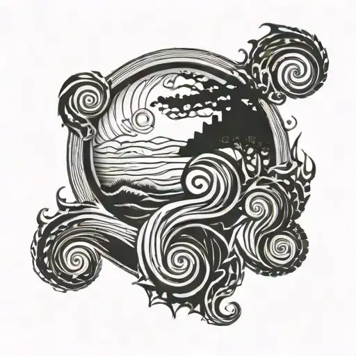 Back Tattoo Triskelion Outline With An Ocean Storm Background