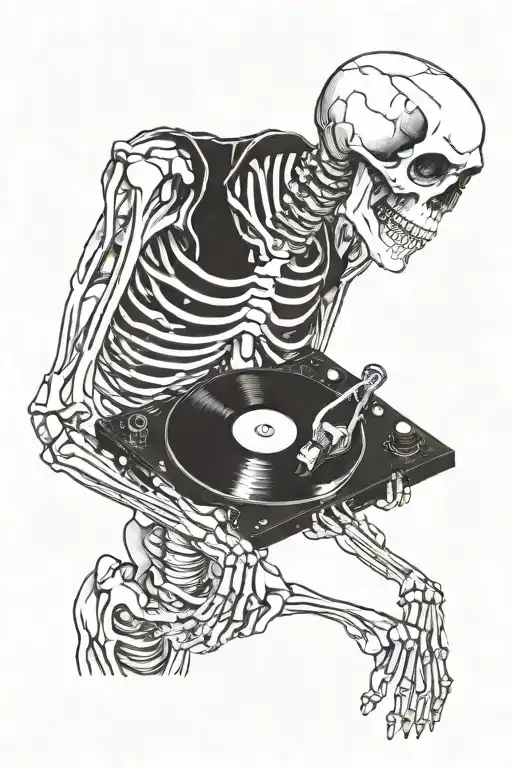 Skeleton Dj Records Black And White