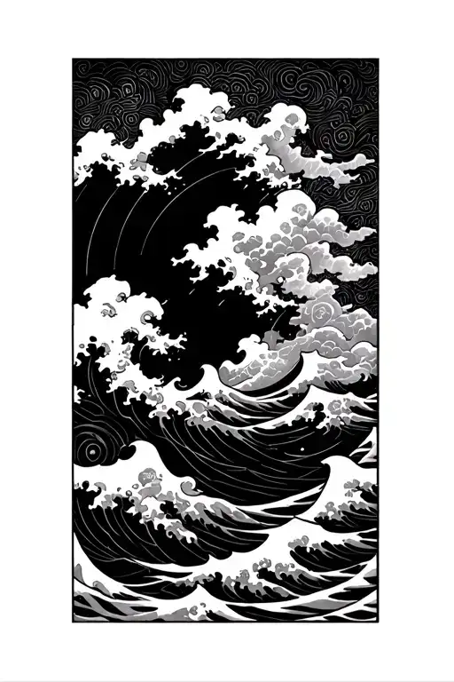 Japanese Clouds And Waves Crashing