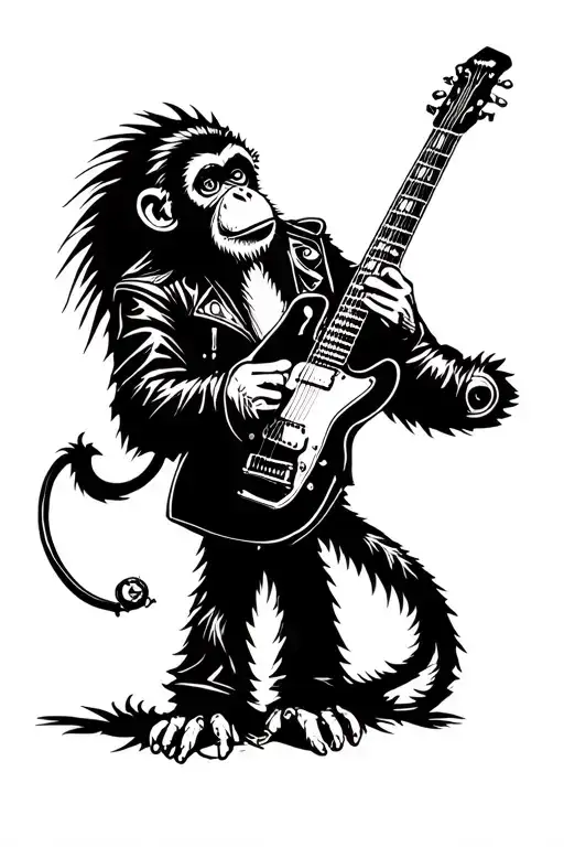Punkrock Monkey With Leader Jacket Holding A Guitar