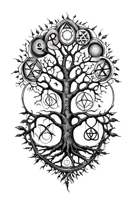 A Mystical Tree Of Life Intertwined With Wiccan Symbols
