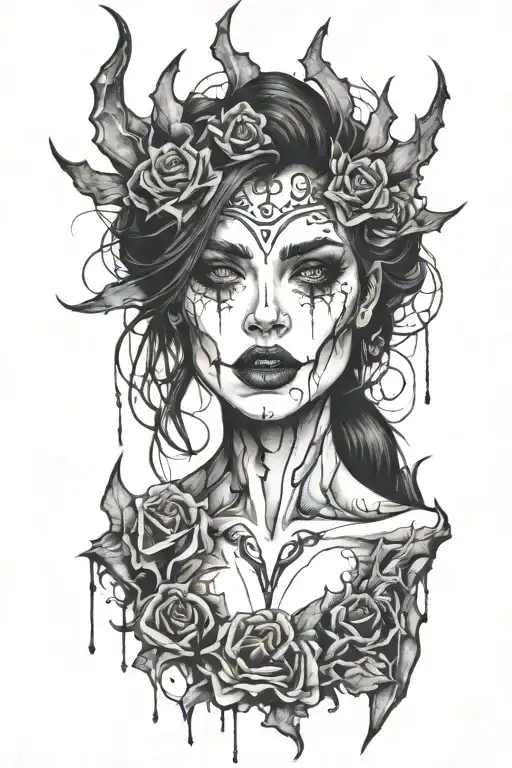 Girl With Fangs Blood And Beautiful Appearance