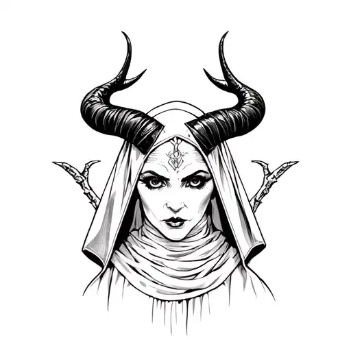 Evil Nun Woman With Horns Satanic