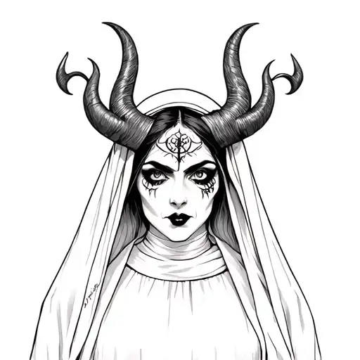 Evil Nun Woman With Horns Satanic With Face Tats