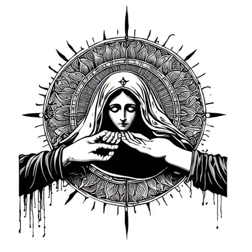 Mother Mary And Ahura Mazda Holding Hands Reaching