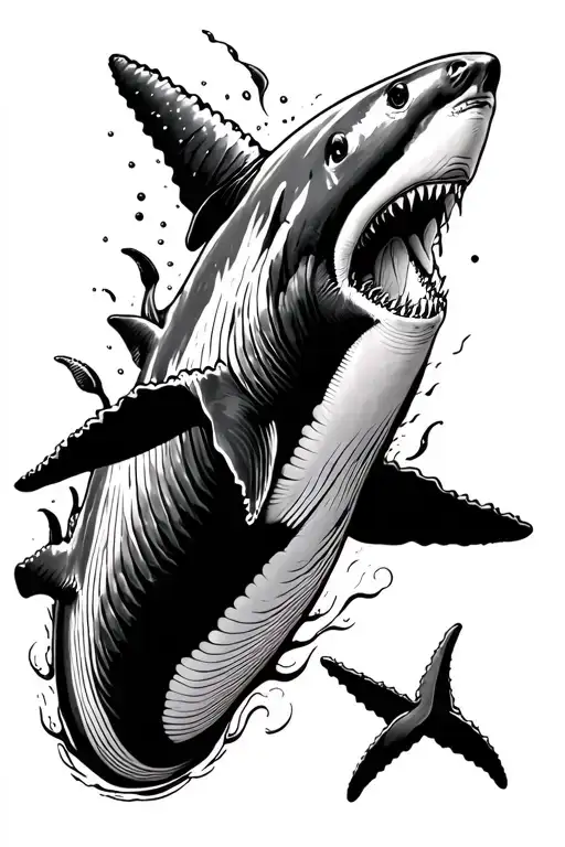 Shark Swimming By Side With A Whale Swimming