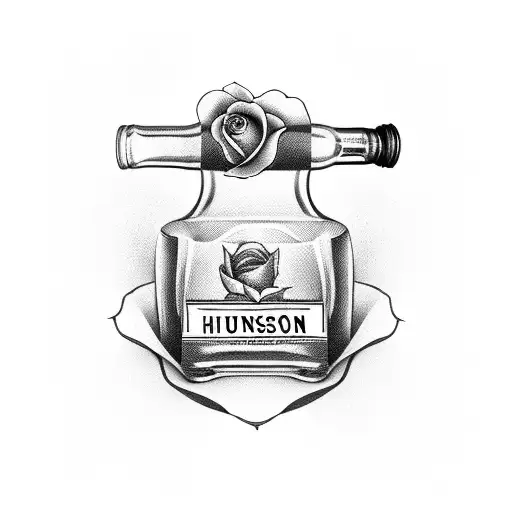 Whiskey Bottle With A Label That Says Hudson With A Rose Coming Out The Top Of The Bottle