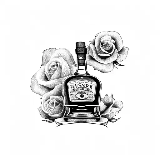 Whiskey Bottle With A Label That Says Hudson With A Rose Coming Out The Top Of The Bottle