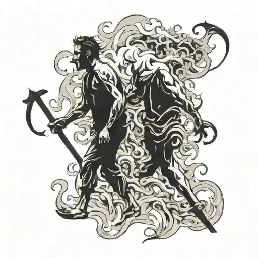 Two Men Walking In Hell Towards Heaven From Behind