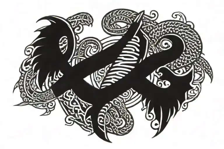 Sword And Snake Coiled With Wings And Scripture Writing