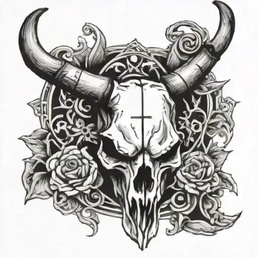Bull Skull With Cross By It