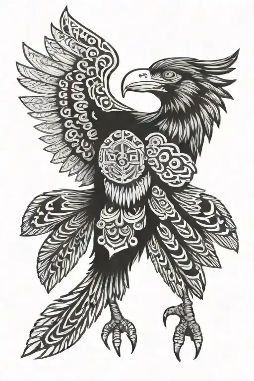 Condor With Open Wings With Aztec Details