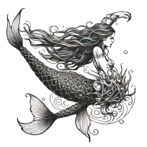 Mermaid Reaching Out To Scuba Diver