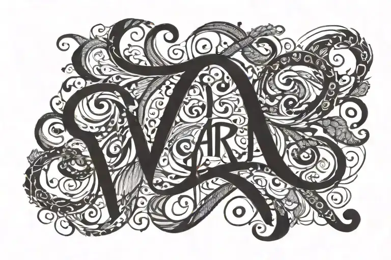 The Word Art In Intricate Cursive Font