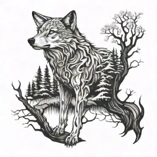 Enchanted Forest With A Wise Old Wolf As The Guardian