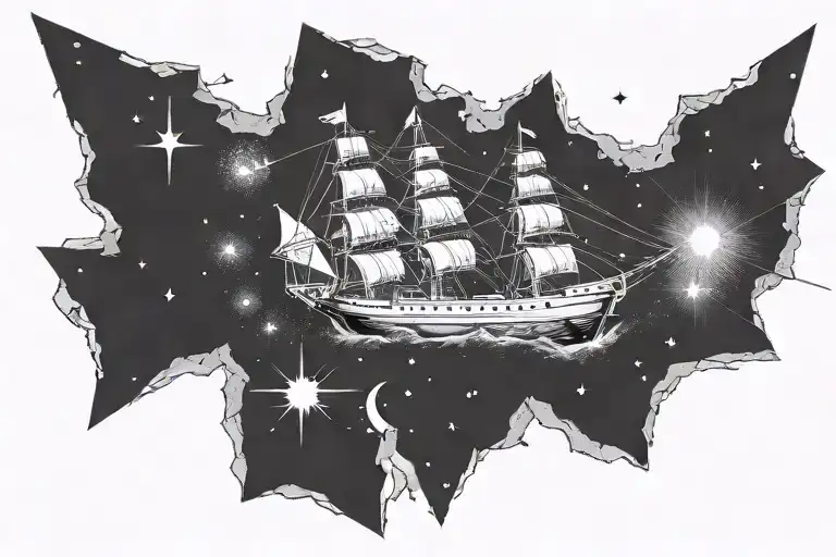 1700S Ship In Space In A Meteor Shower