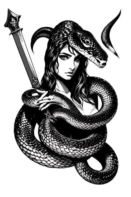 Snake Athena Holding A Sworz