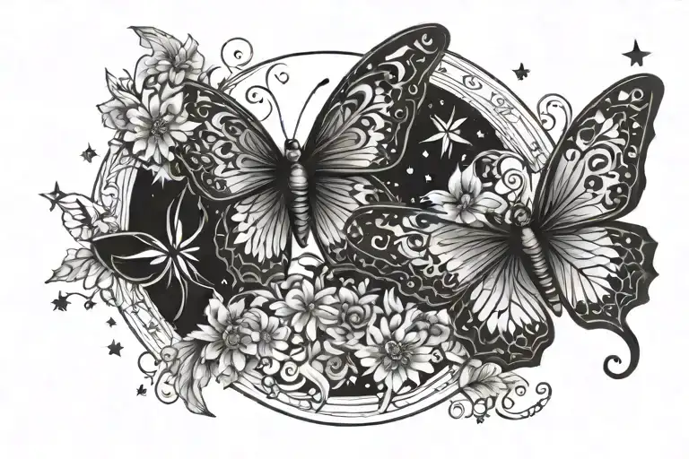 Moon Stars Butterfly And Inscription