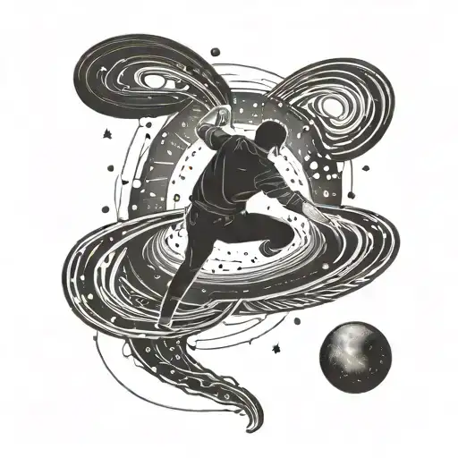 Galaxy-themed Blackwork Tattoo Of A Falling Man Being Pulled Into A Black Hole