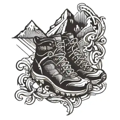 Musical Notes Forming A Mountain Range With A Hiking Boot At The Peak