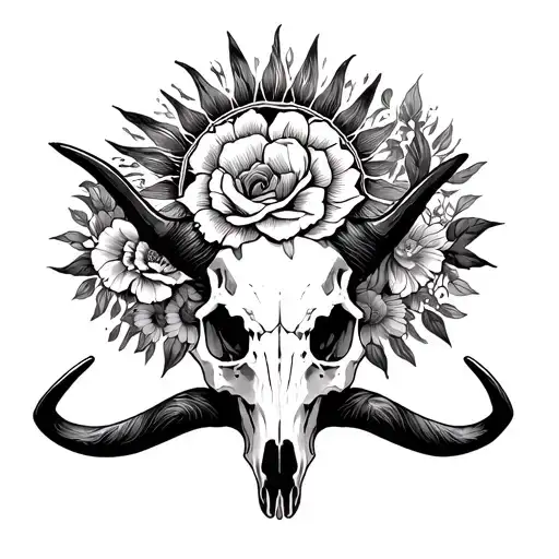 Sun Devil And Longhorn Skull With Flowers