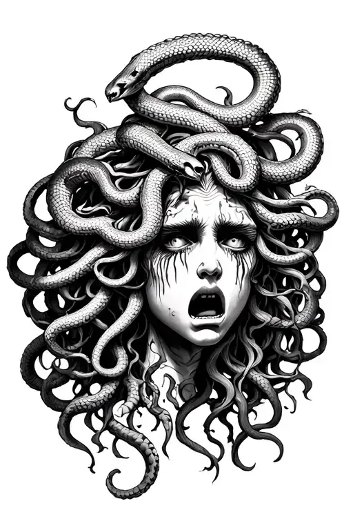 Crying Medusa Head With Snakes As Hair
