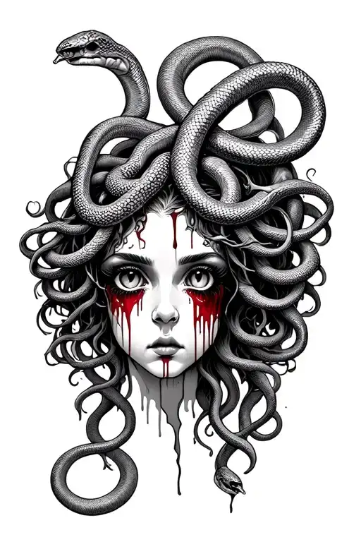 Eyes Bleeding Medusa Head With Snakes As Hair