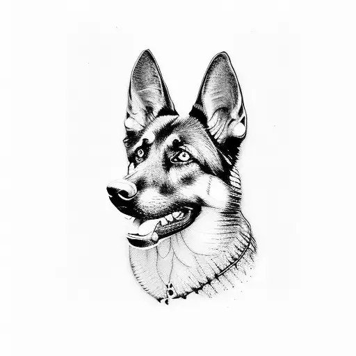 German Shepard Dog Looking Across The Shores Of Lake Michigan At The City Of Chicago