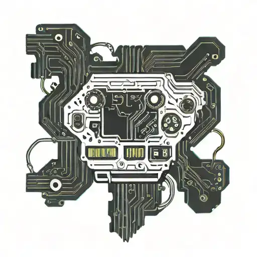 A Pixelated Computer Motherboard With Circuitry Forming The Shape Of A Gaming Controller